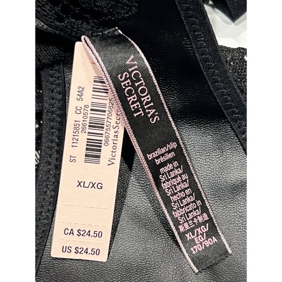 NWT VICTORIA'S SECRET Brazilian Slip Pantie Sz XL Black Lace Faux Leather - Picture 4 of 4